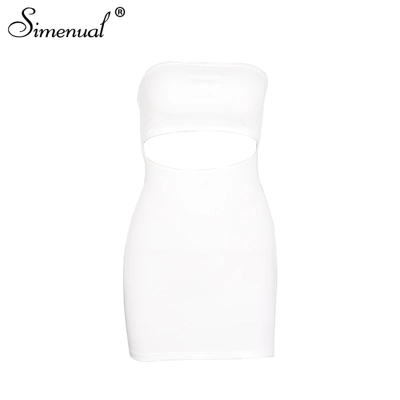 Simenual Bodycon Solid Women Mini Dress Hollow Out Strapless Sexy Hot Party Clubwear Fashion 2020 Summer Skinny Dress Wrap Chest