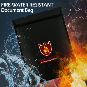 

Portable Fireproof Water Resistant Document Bag Large Capacity Money File Folder Valuables Organizer Storage for Home Office