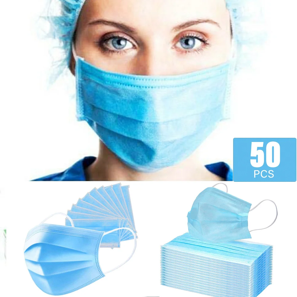 

100PCS Disposable Face Mask 3-Layer Breathable Non-woven Mouth Face Mask Protection Anti Droplet Particles Pollution Dust Mask