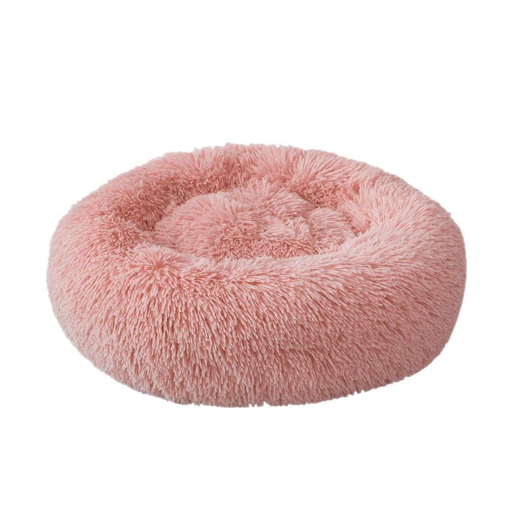 Мягкая Плюшевая круглая кровать для домашних животных, мягкая кровать для кошек, маленьких собак - Цвет: Розовый