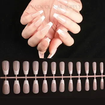 

French Fake Nails Pink White Coffin Long Full Cover Nail Tips Press On Artificial Nails Decoration
