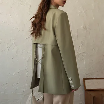 

2020 Autumn Back Strap Woman Suit Blazers Double-breasted Long Sleeve Loose Casual Suit Coat