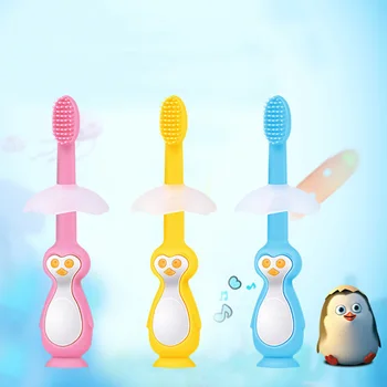 

Baby Cute Penguin Shaped Cleaner Soft SiliconeToothbrush Baby Kids Training Dental Care Child Teeth Brushes For 1-3 Years Old