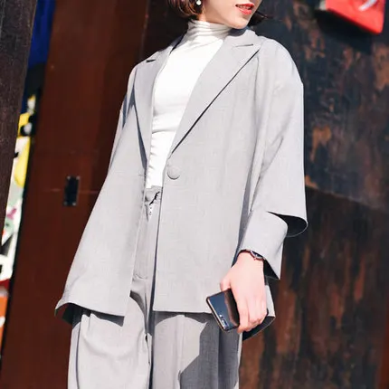 

Newest Women Suits OL Workwear 2 Piece Sets Blazer Female Zipper Long Pants Loose Suit For Women Outfits Jaquetas Femininas