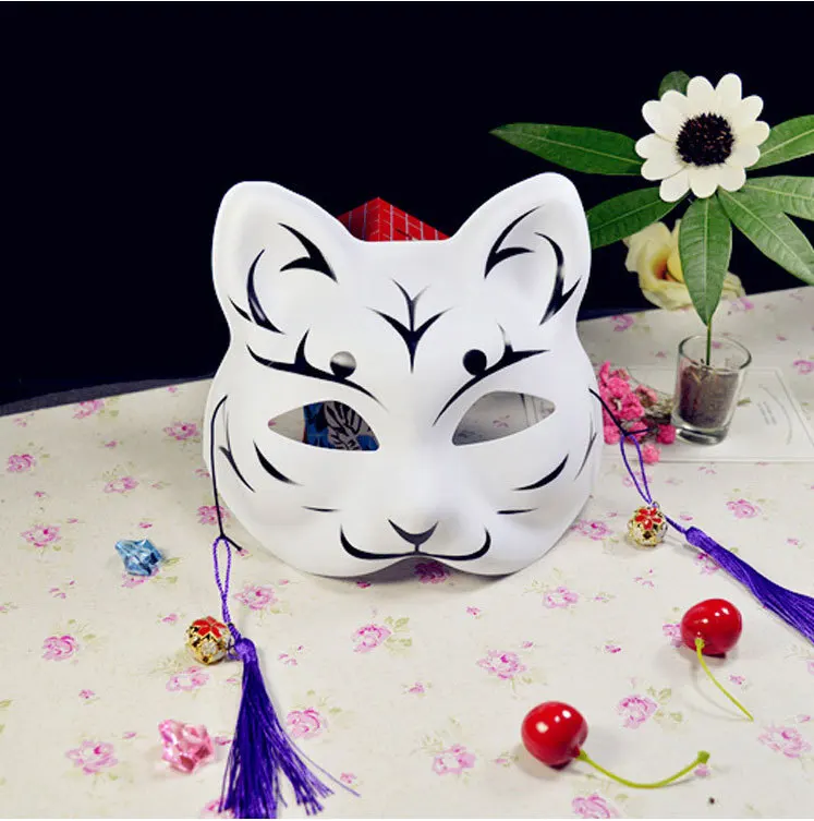 Японские лисы маски на все лицо ручная окрашенный ПВХ лиса маска «кошка» косплей маскарад фестиваль мяч Кабуки костюм кицунэ костюм