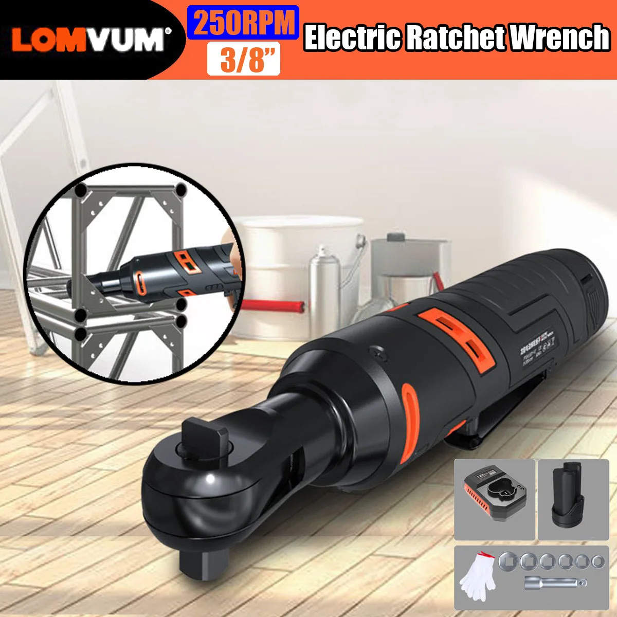 60N. M 12V электрический набор гаечных ключей 3/8 ''беспроводной ключ с храповым механизмом Перезаряжаемые строительные леса храповика вращающего момента с розетки инструмент+ 2 Батарея