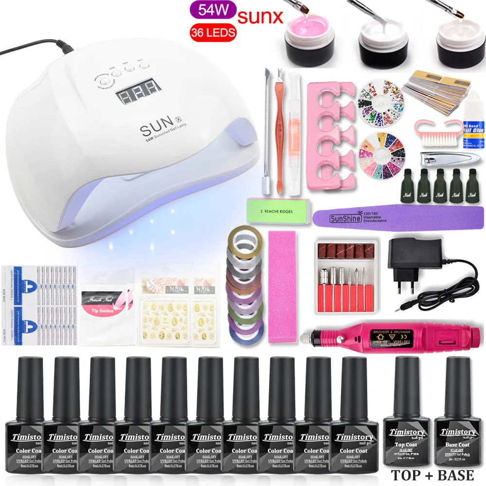 Дешево Набор для ногтей 80 Вт 54 Вт SUNX Plus УФ светодиодный светильник сушилка с гель лаком для ногтей Набор для замачивания маникюрный набор Гель лак д...