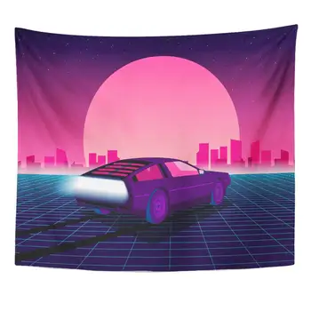 

Wall Hanging Retro Future 80S Sci Fi Supercar Futuristic Car Synth in 1980S Suitable for Any 50"x 60" Tapestry Home Decor Art