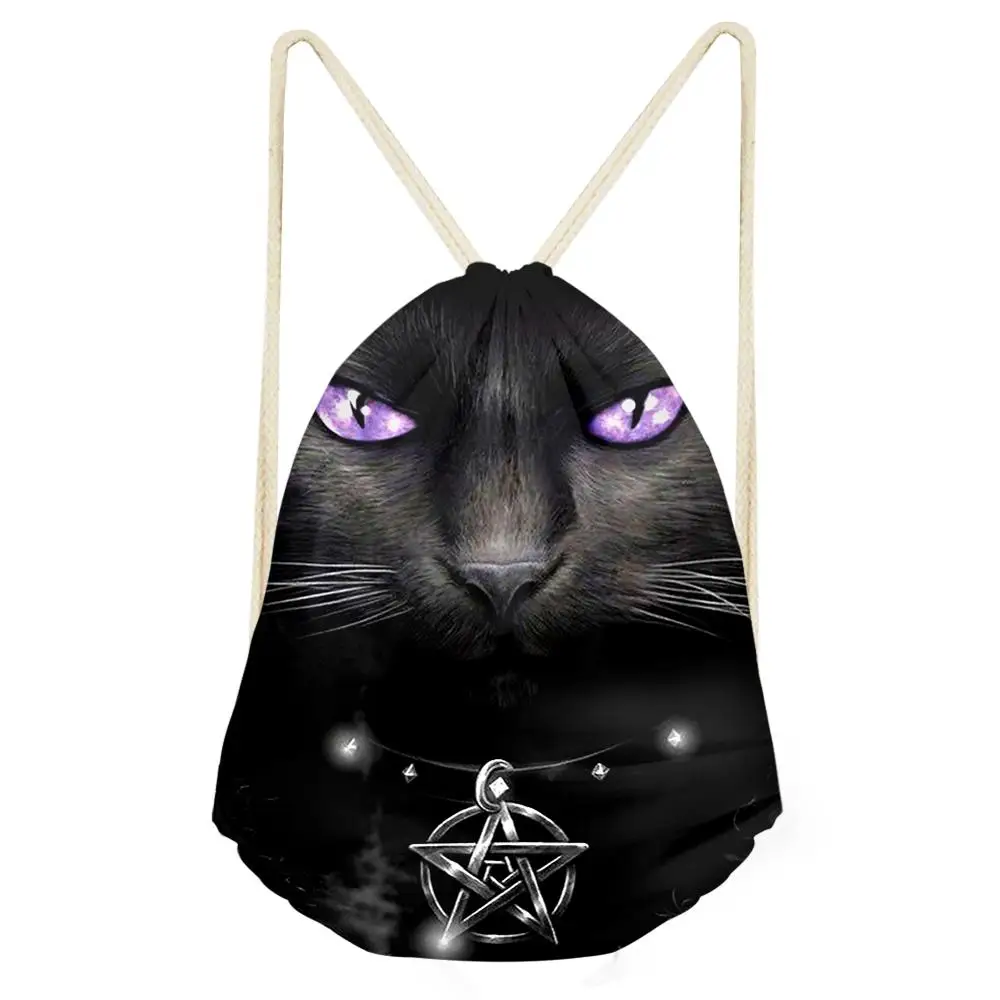 HaoYun Women's Drawstring Bags Gothic Cats Pattern Beach Shoes Pockets Cartoon Animal Boys & Girls Mini Travel Organizer Bags