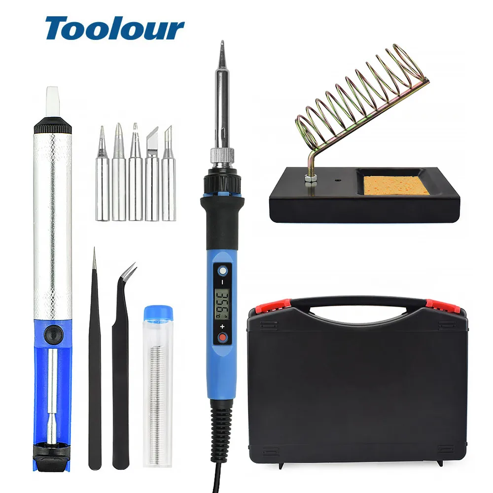 

Toolour 80W 220V/110V Adjusting Temp Electric Soldering Iron LCD Digital Display Welding Repair Tools Carving knife Tool Kit