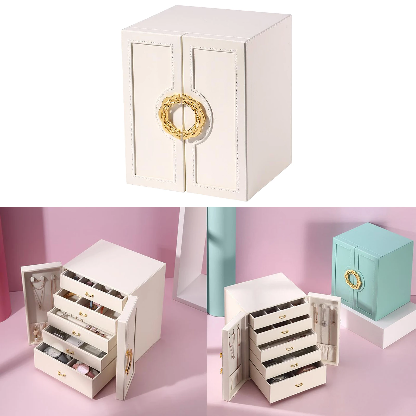 

Jewelry Box,5 Pull-out drawers Necklace Ring Earring Storage Gift Case Watch Organizer for Women Girls