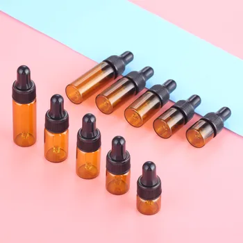 

10pcs Perfume Essential Oil Empty Dispenser Bottles Tool 1ml/2ml/3ml/4ml/5ml Amber Glass Liquid Reagent Pipette Dropper Bottle