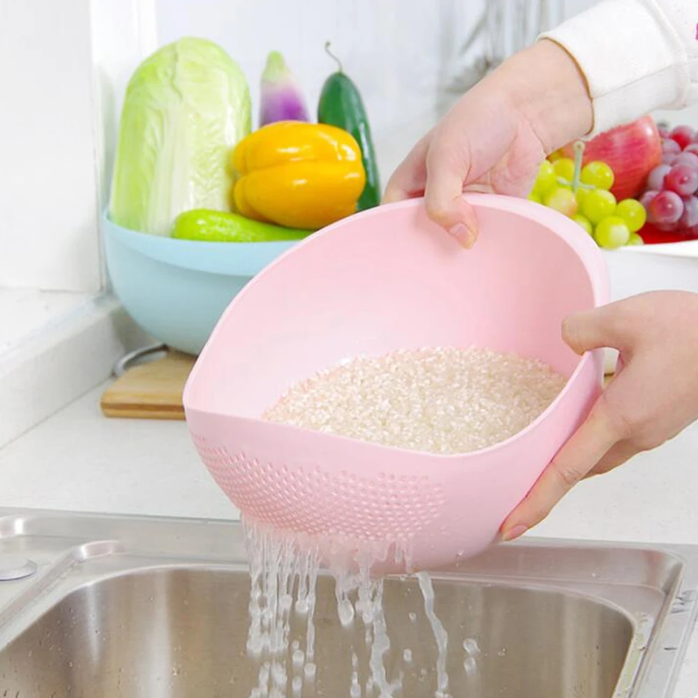Food Grade Plastic Rice Beans Peas Washing Filter Strainer Green Pink Color Basket Sieve Drainer Cleaning Gadget