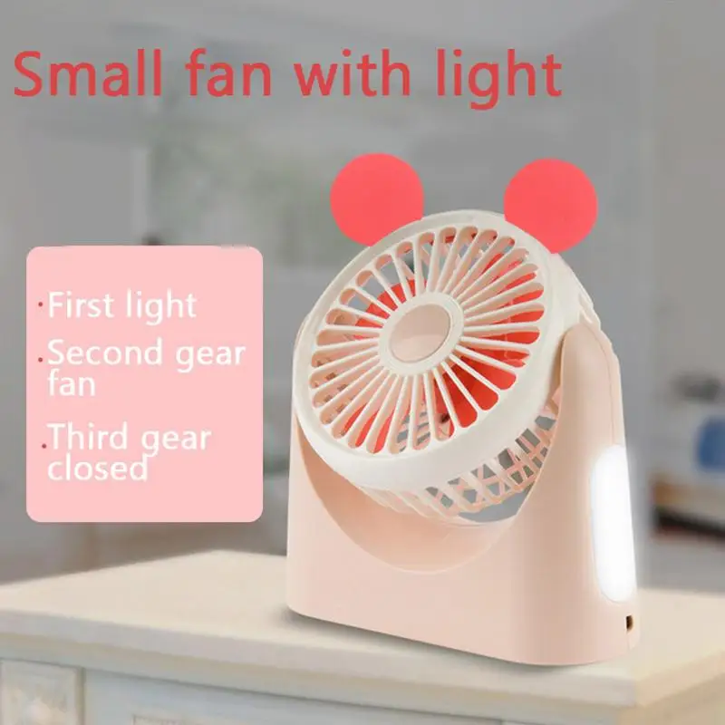 

USB Rechangeable Portable Pocket Fan With LED Night Light Cute Cartoon Mini Fan Gift For Outdoor Home Kids Girl