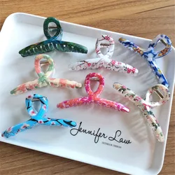 2021 New Acetate Hair Clip For Women Large Geometric Printed Ponytail Hair Claw Clip Crab Hair Accessories Hairpin
