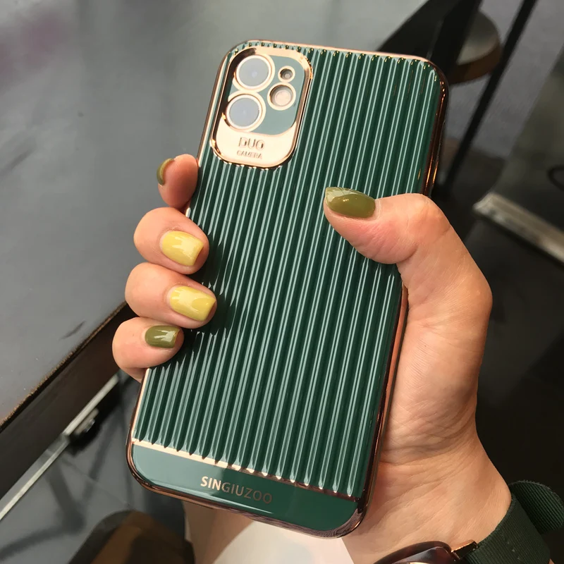 Роскошный силиконовый чехол с гальваническим покрытием в полоску для iPhone 13 pro 7 8