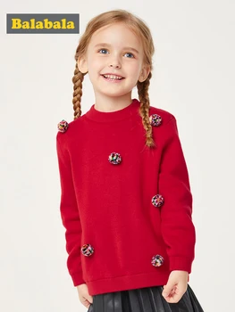 

Balabala Children's wear sweater girls baby autumn and winter 2019 new girls bottoming shirt plus cotton sweater