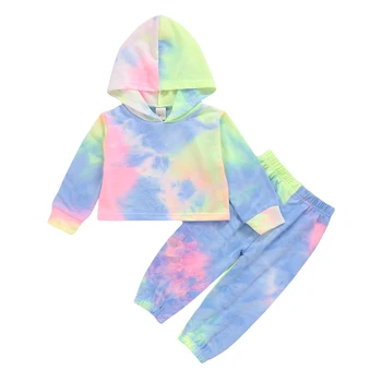 

2Pcs Toddler Kid Girl Spring Autumn Outfit Set Tie-Dyed Long-Sleeves Hoodie + High Elastic-Waist Pants for Little Girls 2-6Years