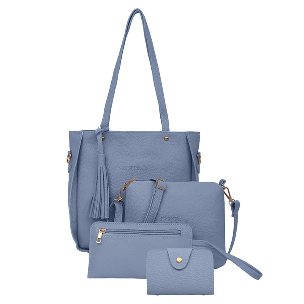 4 шт., женские сумки, дизайнерские, модные, четыре части, на плечо, сумка-почтальон, кошелек, сумочка, Bolsa Feminina Sac A основной Femme - Цвет: Blue