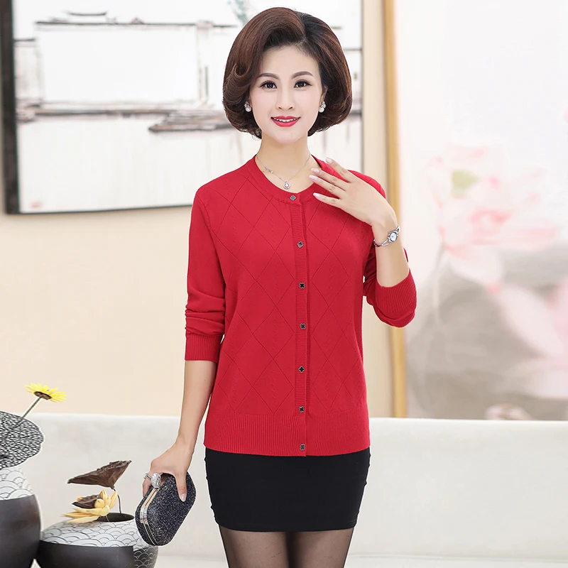 

Elderly Women Soft Cardigan Sweater Round Collar Red Purple Caramel Green Woolen Knitted Tops Mother Woman Casual Knitwear 2020