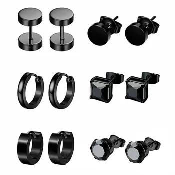 

6 Pairs Trendy Stud Earrings for Women and Men Different Shape Stainless Steel Piercing Earring Punk Barbell Stud Earrings Set