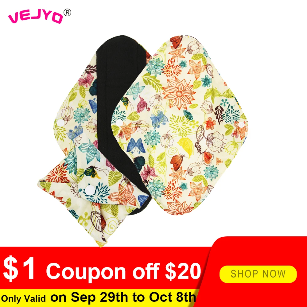 

VEJYO 1PC Heavy Flow Organic Bamboo Charcoal Reusable Menstrual Pads Washable Cloth Sanitary Napkins Soft Period Pad for Women