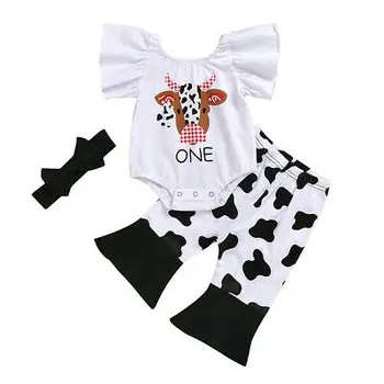 

Newborn Toddler Baby Girl Set Ruffle Romper Flared Pants Outfit Cow Costume Summer Cute Baby Girl Clothes