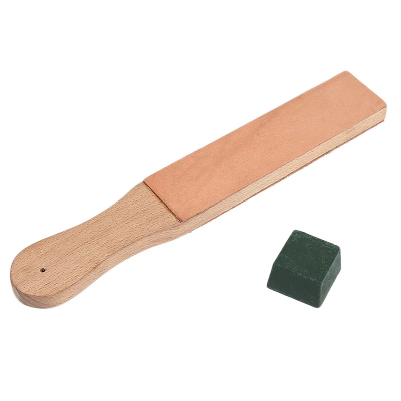 Knife Sharpener Set Wooden Handle Strop Handmade Razors Board Polishing Wax Leather
