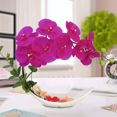 Butterfly Orchid Artificial Flowers Set Fake Flower Ceramic Vase Ornament Phalaenopsis Figurine Home Furnishing Decoration Craft - Цвет: 29