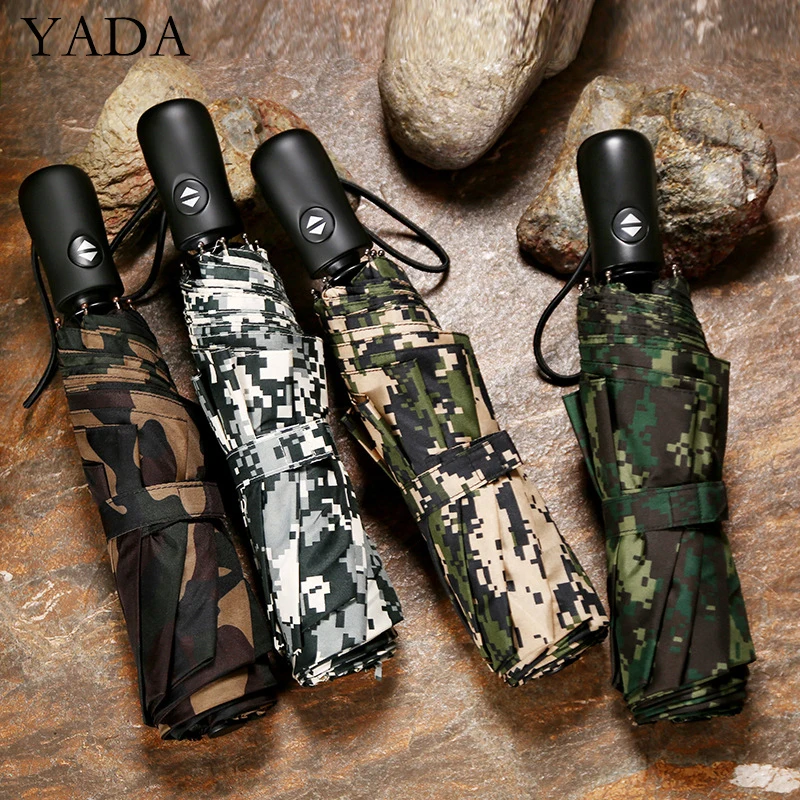 

YADA 2022 Camouflage Pattern Automatic Umbrella Parasol Sunny&Rainy Umbrella For Men Windproof Big Umbrellas YS200219