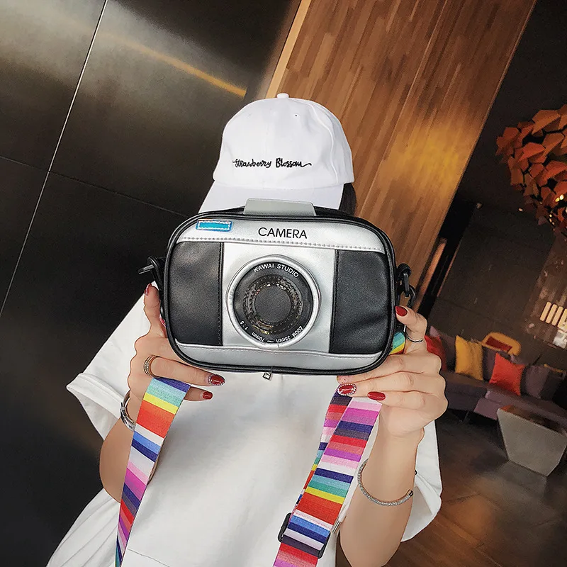 

Korean-style Creative Fashion Funny Camera Shoulder Bag Cool Rainbow Strap Contrast Color Shoulder Bag Versatile Spoof WOMEN'S B