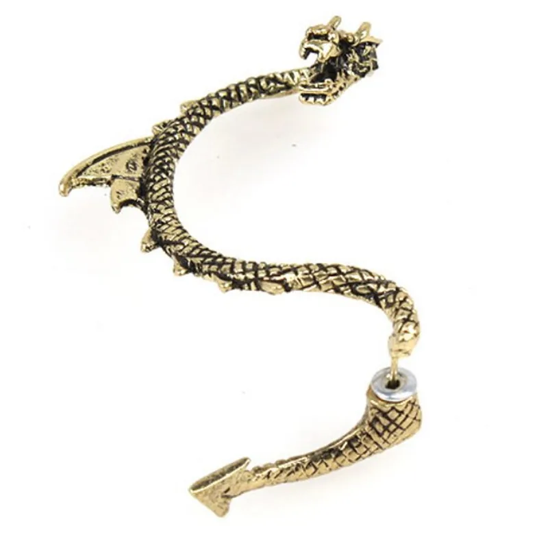 Золотой цвет ER018 Hot Retro Fashion rock and roll dragon Earhook not pierced ears Earrings for women jewelry - Окраска металла: Золотой цвет