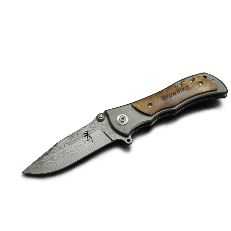 Дамасский Тигр Складной нож Browning охотничий нож для выживания 8Cr стальное лезвие+ деревянная ручка инструмент для кемпинга Открытый EDC инструмент