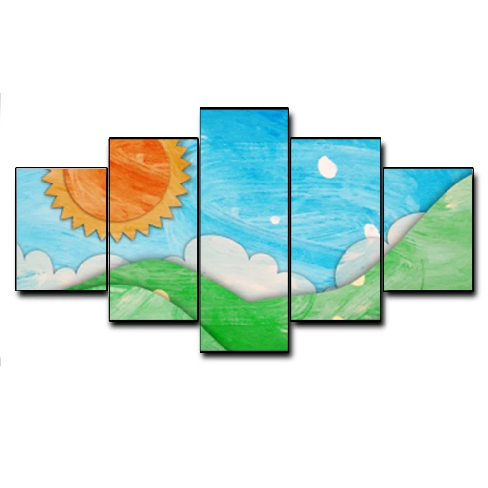 Canvas Art Oil Painting Blue sky & sun Rolling grass Cartoon Art Poster Picture Wall Decor Home Decoration For Kids Bedroom Canvas Art Oil Painting Blue sky & sun Rolling grass Cartoon Art Poster Picture Wall Decor Home Decoration For Kids Bedroom