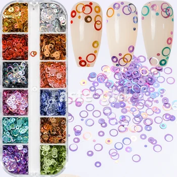 

Mirror Sparkly Round Circle Nail Sequins Paillette Mixed Colors Nail Holographic Glitter 3D Flakes Slices Art Accessories