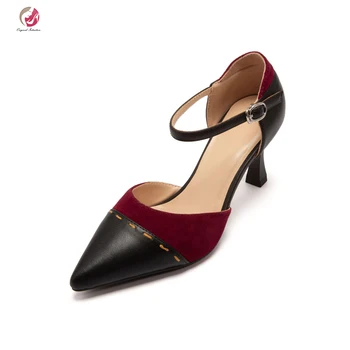 

Original Intention Elegant Nice Sewing Mixed Color Red Pink Sandals Woman Pointed Toe Sexy Grace Stiletto Heels Casual Shoes