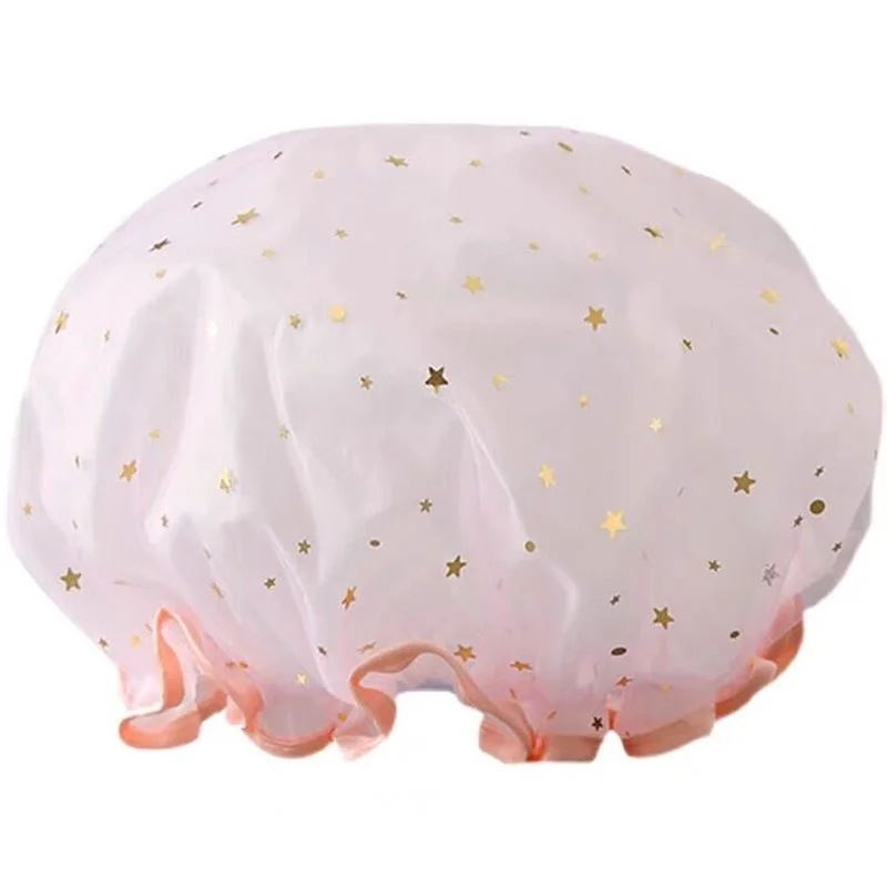 

Kawai Star Reusable Double Care Shower Cap Adult Women EVA Waterproof Bathing Cap Headgear Universal Elastic Bathroom supplies