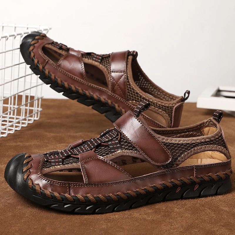 Brand Men's Sandals Summer Men's Sandals Leather Breathable Men Original Sandals Luxury Designer Moccasins Summer Men's Slippers