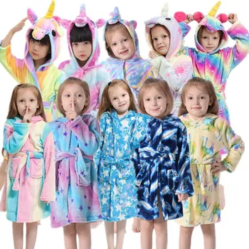 

Children Cartoon Robe Boys Girls Homewear Coral Fleece Sleepwear Nightgown Flannel Hooded Winter Kids Clothing Casual Nightwear