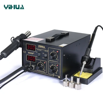 Online 500 Celsuis Hot Air Soldering Station With Soldering Iron Heat Gun Tool BGA Welding Station SMD Desoldering Station YIHUA 852D+