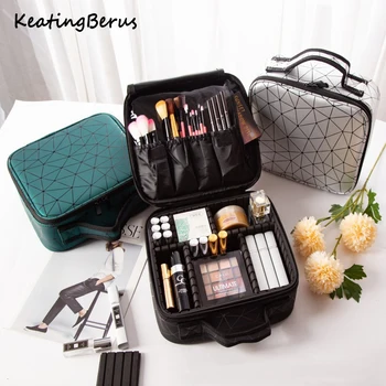 

Professional PU Women Capacity Makeup Organizer Fashion Toiletry Cosmetic Bag Multilayer Storage Box Toiletries Organizer Wat