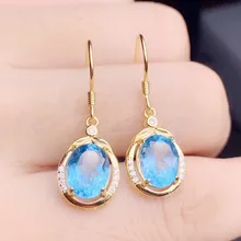 Натуральный аутентичный Голубой топаз Висячие серьги 925 серебро 3.5ct* 2шт драгоценный камень ювелирные изделия# S99281