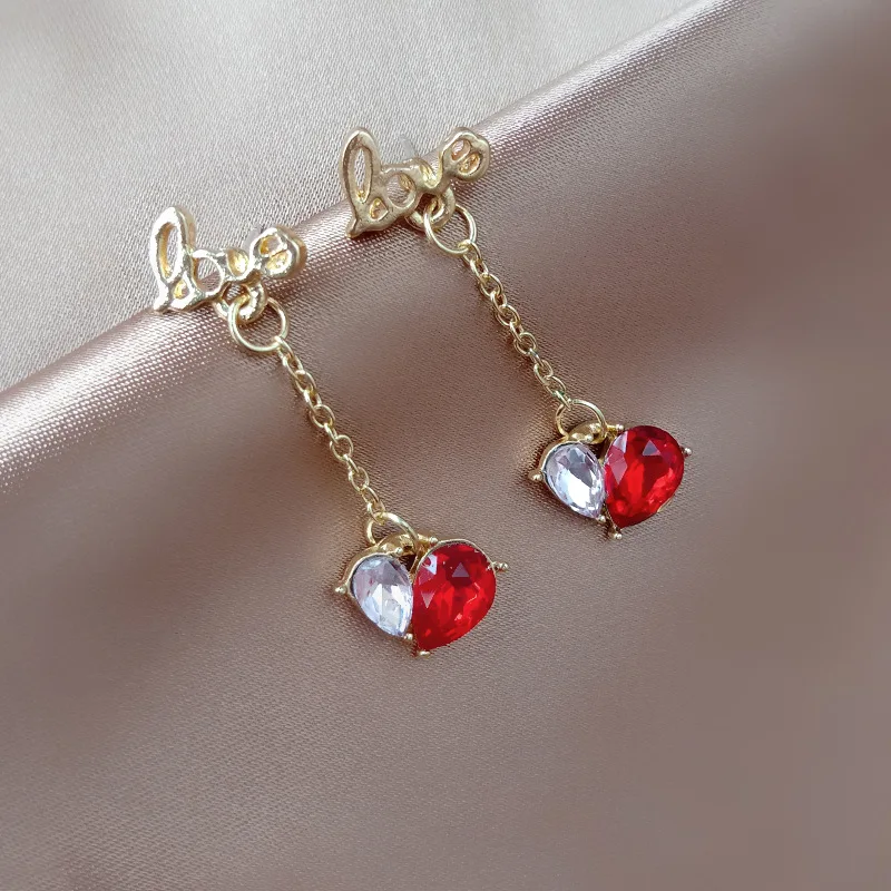 

2020 New Arrival Red Crystal Heart Trendy Women Dangle Earrings Sweet LOVE Earrings Bohemian Drop Earrings Jewelry Pendientes
