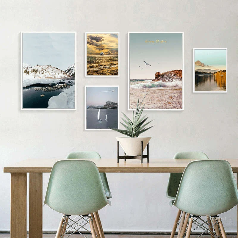 Скандинавский пейзаж озеро и горы настенный художественный плакат