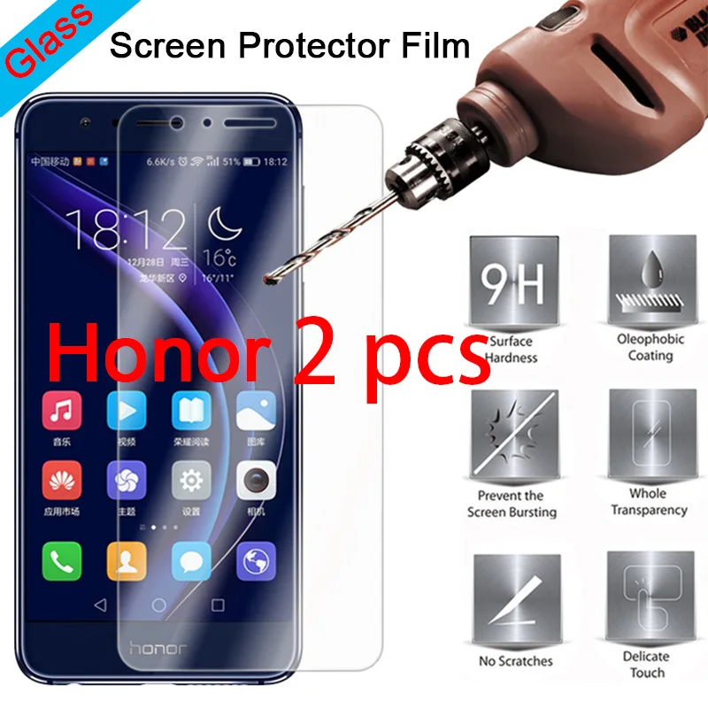 

2 pcs! 9H Front Film Tempered Glass Screen Protector for Huawei Honor 8 Pro 8C 7S 7 Lite 6 Protective Glass for Honor Note 10 8