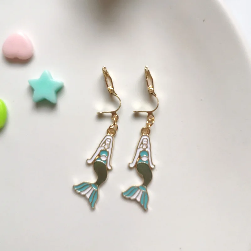 WENHQ Gold Color Colorful Cartoon Clip on Earrings Cute Girl Kids Cute Small Animal Plant Cuff Earring Silicone Cushion Ear Clip ear clip earrings clip earrings ear clip