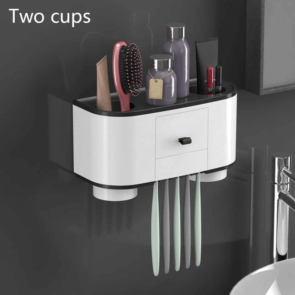 Two Cup B Magnetic Suction Toothbrush Holder Automatic Toothpaste Dispenser Squeezer For Bathroom Storage Rack Bathroom Accessories Sets - Цвет: Two Cup B