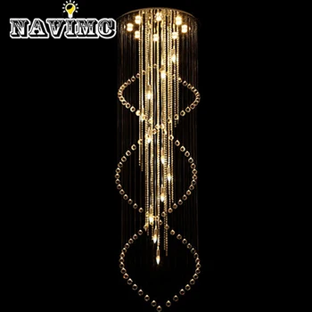

Modern Large Size Crystal Chandelier Spiral Long Stair Lighting Fixture for Foyer Hotel Villa