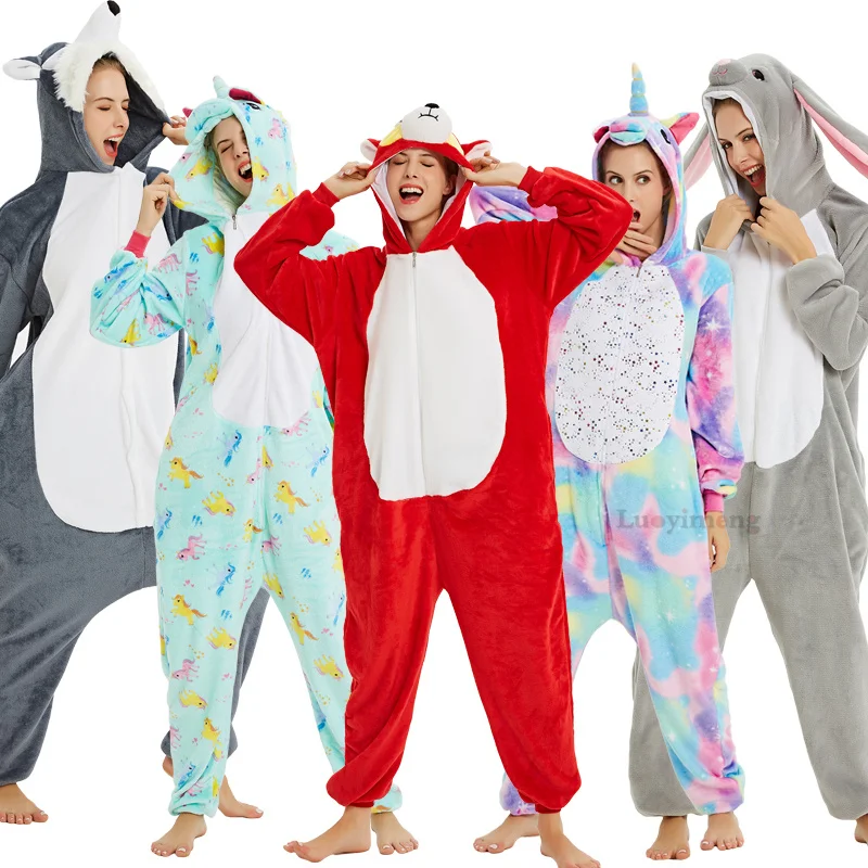 

Winter Unicorn Pajamas Onesies For Women panda Flannel Sleepwear Kigurumi Adult Unisex Nightie Stitch Pijamas Unicornio Overalls