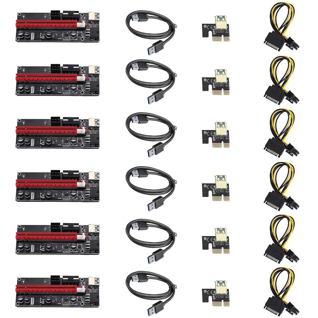 6pcs VER009 VER006C USB3.0 PCI-E Riser VER 009S Express 1X 4x 8x 16x Extender Adapter Card SATA 15pin to 6 pin Power Cable | Компьютеры и